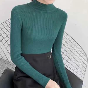 Autumn Winter Women's Mock Neck Knitted Sweater