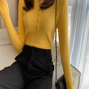 Knitted Women’s Striped Button O-Neck Pullover