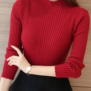 Stylish Mock Neck Ruffled Sweater – Autumn & Winterwear Aossviao - Women's Sweaters