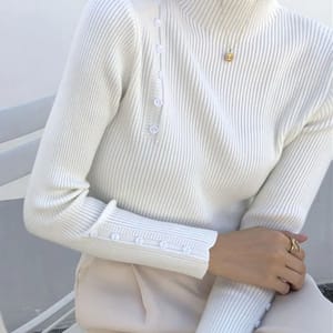 Slim Fit Turtleneck Women’s Knitted Sweater with Button Detail