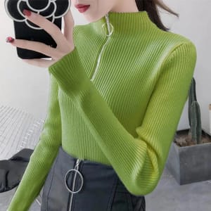 Knitted Women’s Half High-Neck Zipper Sweater For Autumn & Winter