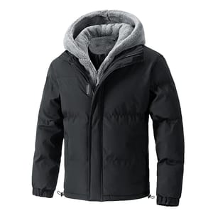 Thick Puffer Jacket – Hooded Winter Parka with Fleece Padding