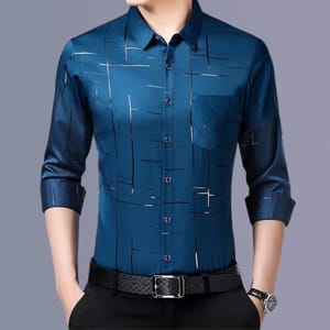 Long-Sleeved Printed Shirt – Wrinkle-Resistant Business Casual Top Yzq - Men's Long Sleeves Shirts