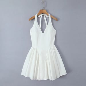 Elegant White Bodycon Mini Dress with Ruffle Halter Neck and Backless Design
