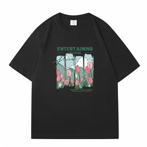 Women’s Comics & Floral Printed T-Shirt – Beige Casual Summer Streetwear Wavlatii - Women's Casual T-Shirt