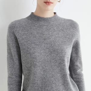 Solid Mock-Neck Pullover Sweater for Women Aossviao - Women's Sweaters