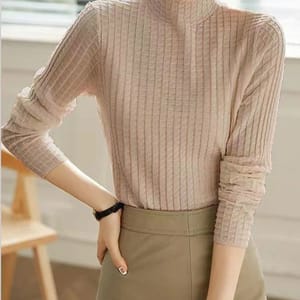 Plaid Turtleneck Sweater for Autumn and Winter Casual Style Aossviao - Women's Sweaters 4