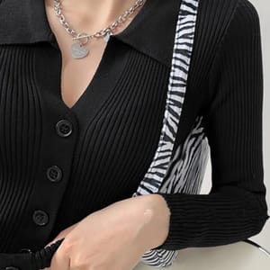 Slim Fit Polo Neck Cardigan with Button Detail for Women