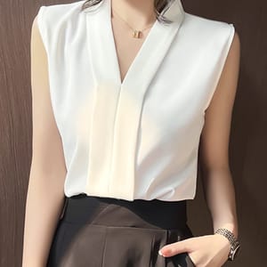 Sleeveless Chiffon V-Neck Blouse with Patchwork Design