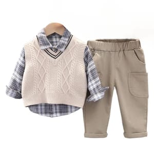 Kids Plaid Shirt Vest and Pants Set for Autumn Wear Byaxbxya - Kids's Sets