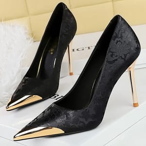 Elegant Silk High Heel Pumps with Metal Pointed Toe