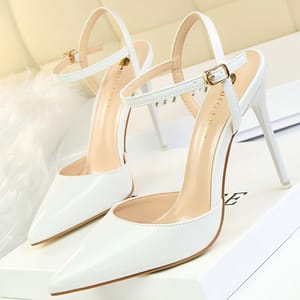 Luxury Patent Leather Pointed Toe Heeled Sandals for Parties