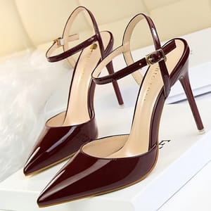 Luxury Patent Leather Pointed Toe Heeled Sandals for Parties