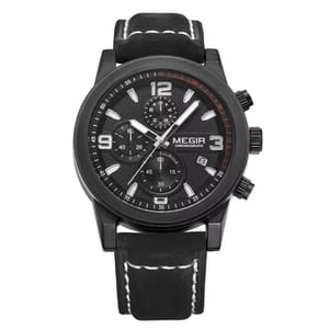Men's Luxury Chronograph Watch with Leather Strap and Calendar