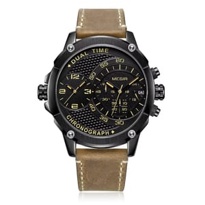 Chronograph Men's Leather Strap Watch with Calendar & Waterproof Design