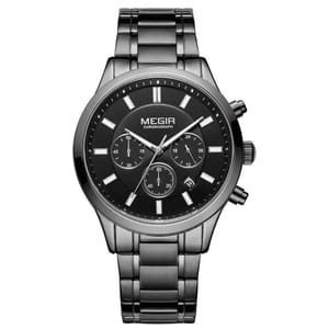 Stainless Steel Chronograph Watch with Luminous Hands & Calendar