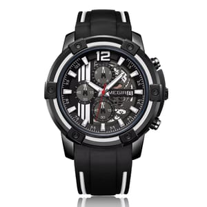 Chronograph Sports Watch with Silicone Band & Waterproof Design