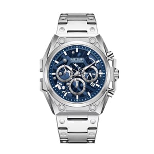 Stainless Steel Quartz Chronograph Watch with Calendar & Luminous Hands
