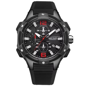 Silicone Strap Chronograph Watch with Luminous Hands & Calendar