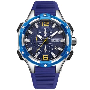 Silicone Strap Chronograph Watch with Luminous Hands & Calendar