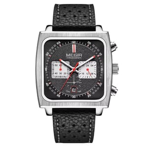 Leather Strap Chronograph Watch with Luminous Hands & Calendar