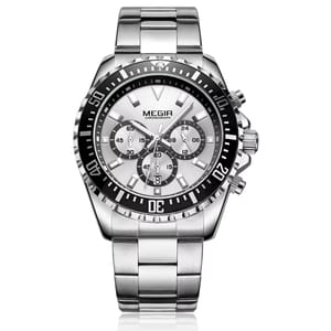 Luxury Quartz Sports Chronograph Watch with Stainless Steel Bracelet