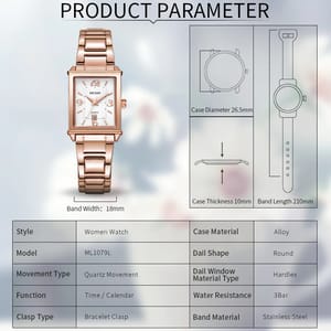 Women's Rectangle Dial Stainless Steel Bracelet Quartz Watch