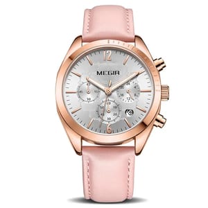 Luxury Leather Strap Women's Quartz Chronograph Business Wristwatch