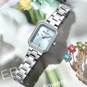 Elegant Women's Waterproof Quartz Watch with Rectangular Dial