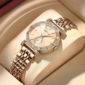 Women's Quartz Bracelet Watch with Rhinestone Detail and Steel Band