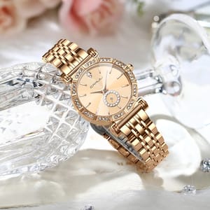 Women's Quartz Bracelet Watch with Rhinestone Detail and Steel Band