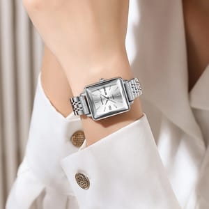 Square Quartz Watch with Stainless Steel Bracelet for Women