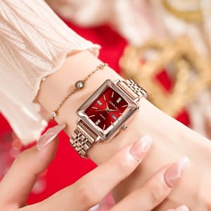 Square Quartz Watch with Stainless Steel Bracelet for Women