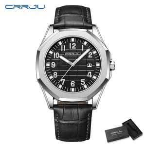 Elegant Men's Quartz Watch with Leather Strap and Calendar