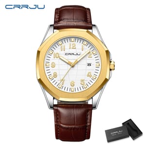 Elegant Men's Quartz Watch with Leather Strap and Calendar