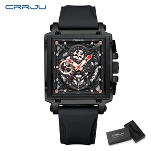 Men's Square Quartz Sports Chronograph Watch with Silicone Strap
