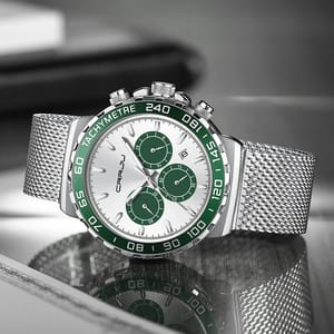 Men's Stainless Steel Chronograph Quartz Watch with Waterproof Design