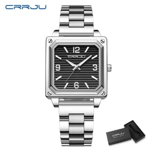 Men's Stainless Steel Square Quartz Watch with Luminous Waterproof Design