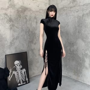 Elegant Velvet Gothic Aesthetic Ankle-Length Bandage Bodycon Dress