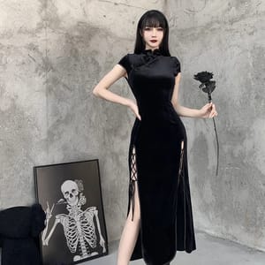 Elegant Velvet Gothic Aesthetic Ankle-Length Bandage Bodycon Dress