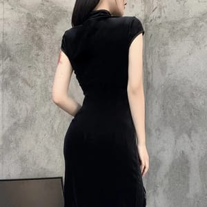 Elegant Velvet Gothic Aesthetic Ankle-Length Bandage Bodycon Dress