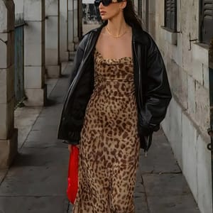 Leopard Print Sleeveless Backless Chiffon Maxi Dress for Women