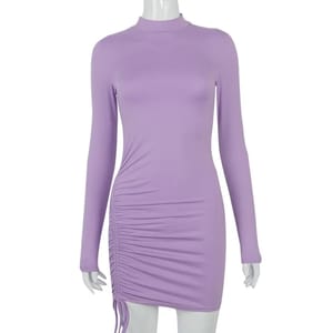 Chic Turtleneck Ruched Bodycon Mini Dress for Autumn Parties