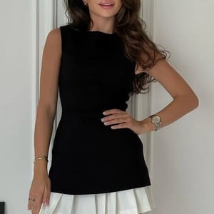 Elegant Patchwork Pleated Mini Dress for Sophisticated Women