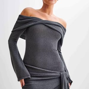 Elegant Off-Shoulder Bodycon Mini Dress with Lace-Up Detail
