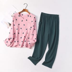 Cotton Crepe Long-Sleeve Pajama Set for Relaxed Home Comfort Cotton Crepe Long-Sleeve Pajama Set for Relaxed Home Comfort