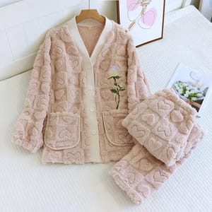 V-Neck Warm Flannel Pajama Set for Cold Nights V-Neck Warm Flannel Pajama Set for Cold Nights