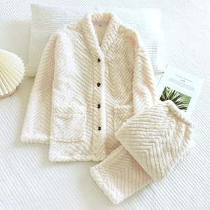 Cozy Winter V-Neck Flannel Pajama Set – Soft and Warm