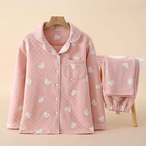 Warm Pajama Set with Air Cotton Layers for Relaxation