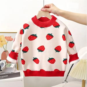Kids Cartoon Strawberry Knit Sweater - Warm Pullover for Autumn & Winter